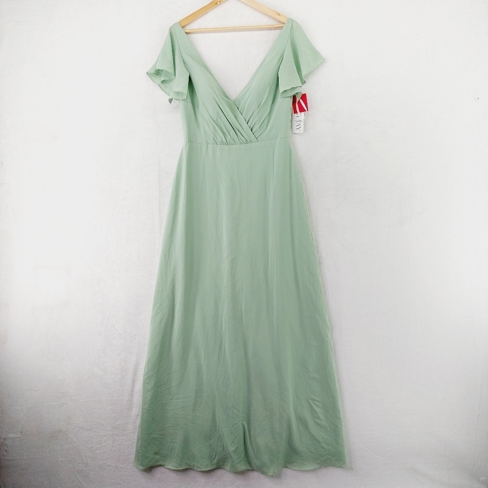 NEW Bari Jay V-neck Bodice Flutter Sleeves Ruching Waistline Maxi Dress P2807 - Picture 2 of 10